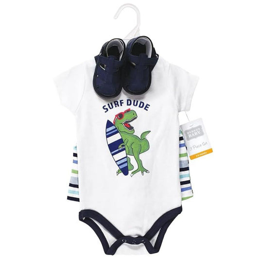 Surf Dude Baby Cotton Bodysuit, Shorts & Shoe Set