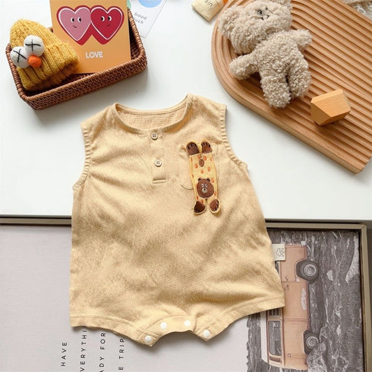 TeddyBear Stretchable Sleeveless Romper  With Small Pocket For Baby