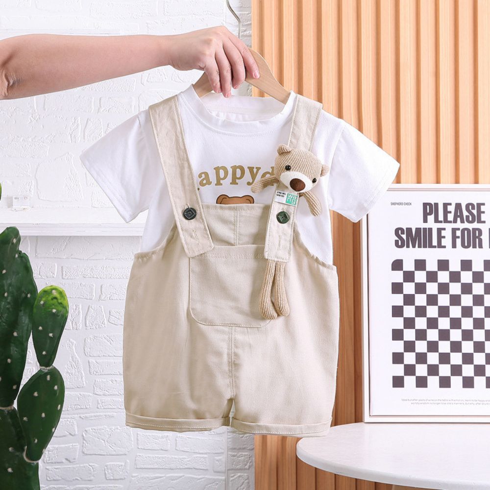 Cotton T-shirt and Dungaree with Cute Teddy