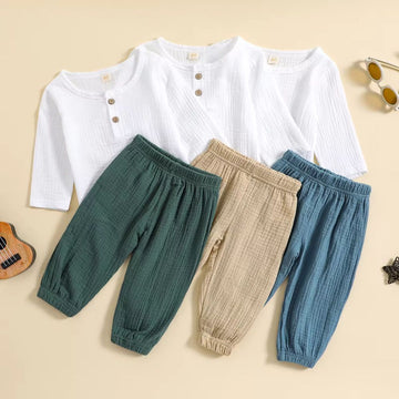 Muslin Cotton White Tees And Full Pant Set