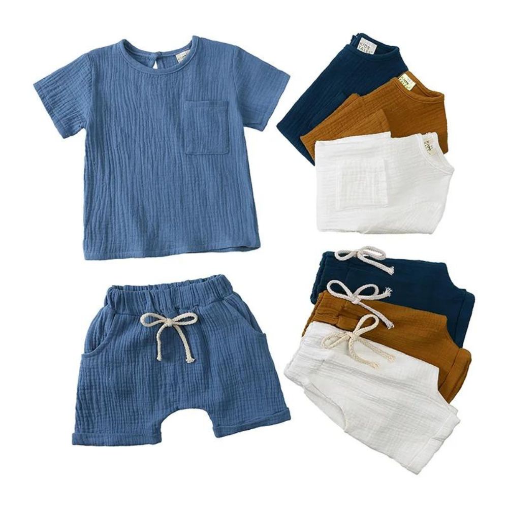 Muslin Baby Boy Summer Tees And Half Pant Co-ord Set