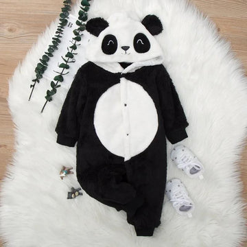 Cute Panda Shaped Fleece Romper Overall