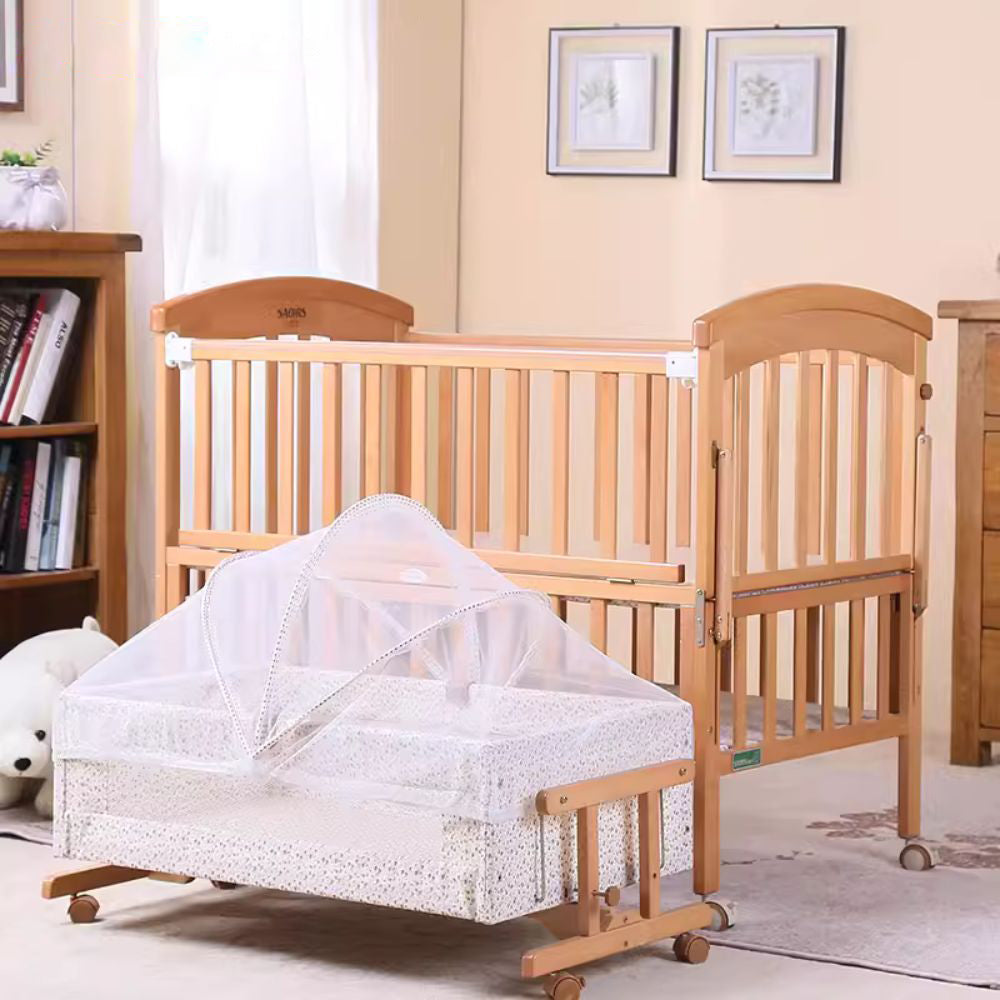 Wooden Cot With Swinging Cradle Sets