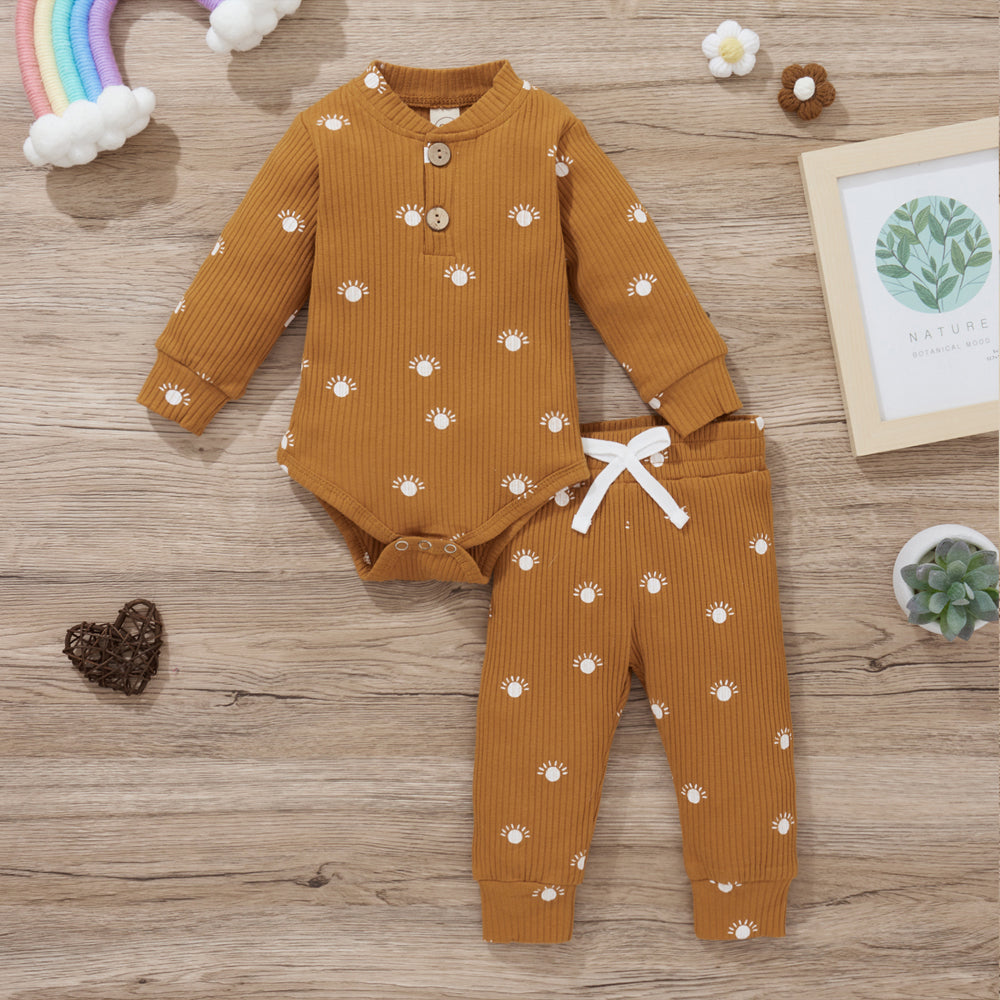 Full Sleeve Corduroy Cotton Soft Romper With Pants 6 - 12 M