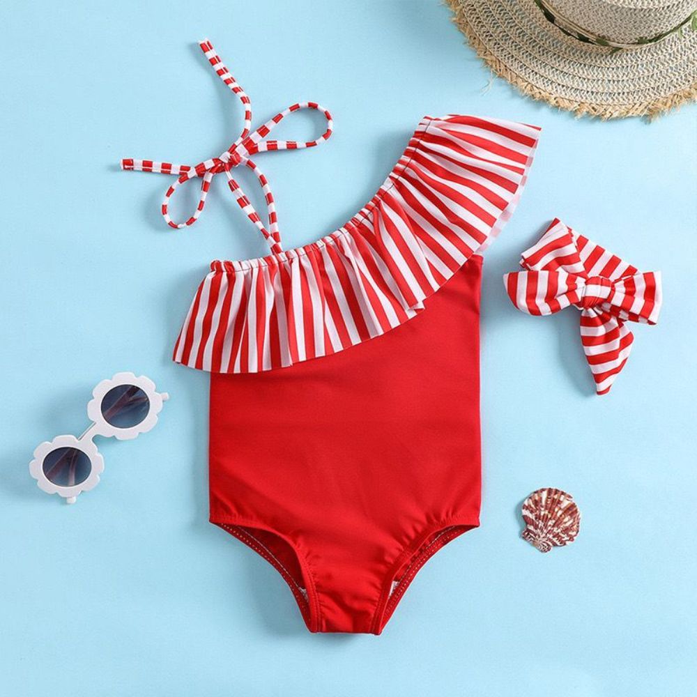 Girls Asymmetric Swimsuit With Headband