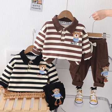 Teddy Bear Logo Full Sleeve Collar T-Shirt & Corduroy Pant Set