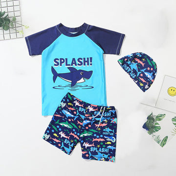 Three Piece Shark Printed Swim Wear Sets For Boys