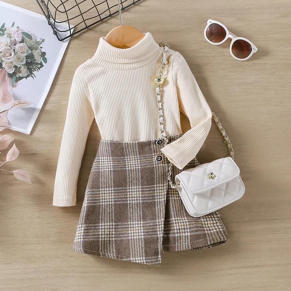 Ribbed Top & Belted Flannel Skort Set