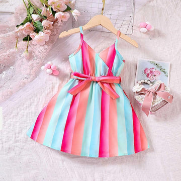 Baby Girls Colorful Dress with Bow Belt