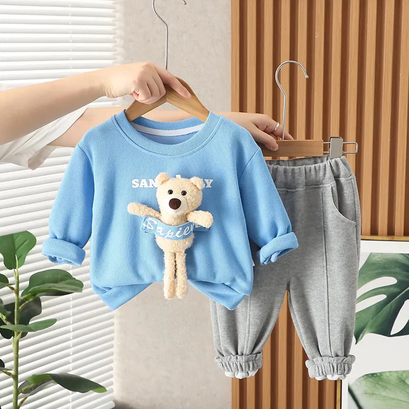 Cute Teddy Full Sleeves Toddler Sweatshirt Set