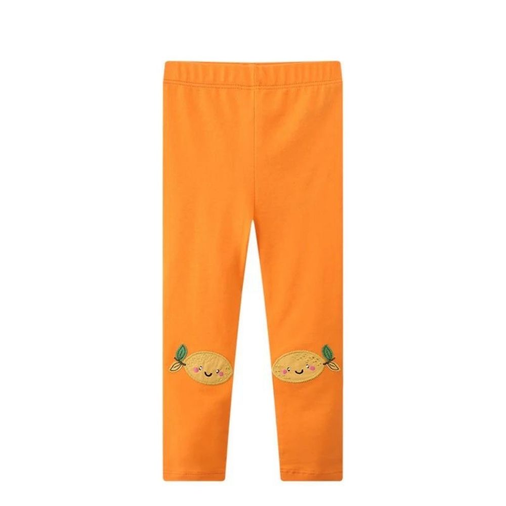 Girl's Orange Leggings with Lemon Design