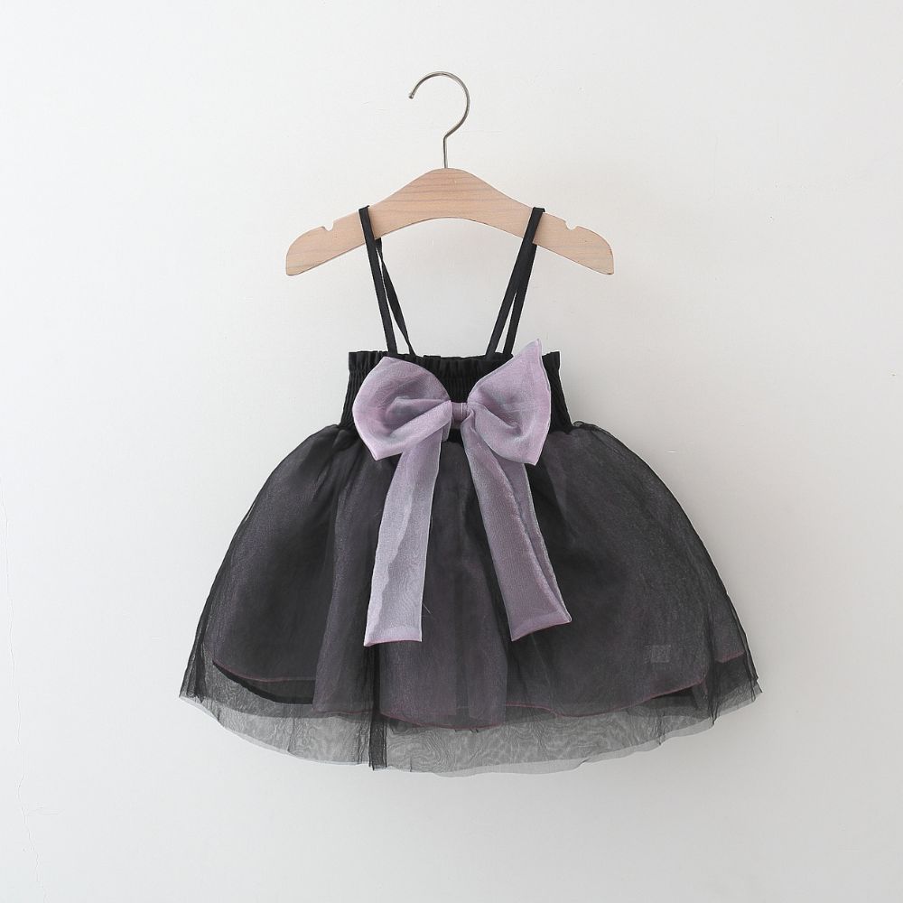 Sleeveless Bow Embellished Shining Party Wear Short Net Frock Dress For Baby Girl