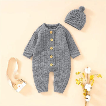 Full Sleeves Woolen Romper with Pom Hat