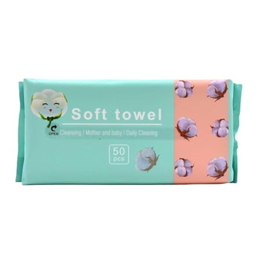 Soft Portable Face Towel Organic Natural Dry Wipes For Daily Cleansing Pack Of 50 Pieces