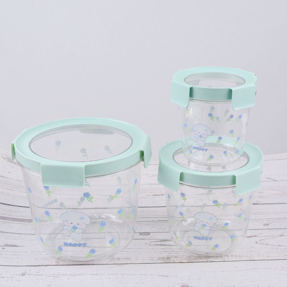 Set Of 3 Round Shape Plastic Air-tight Storage Jar Container