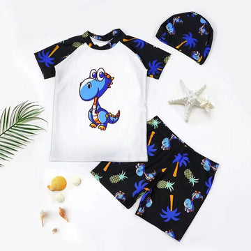 Three Piece Baby Dinosaur Printed Swim Suit Set