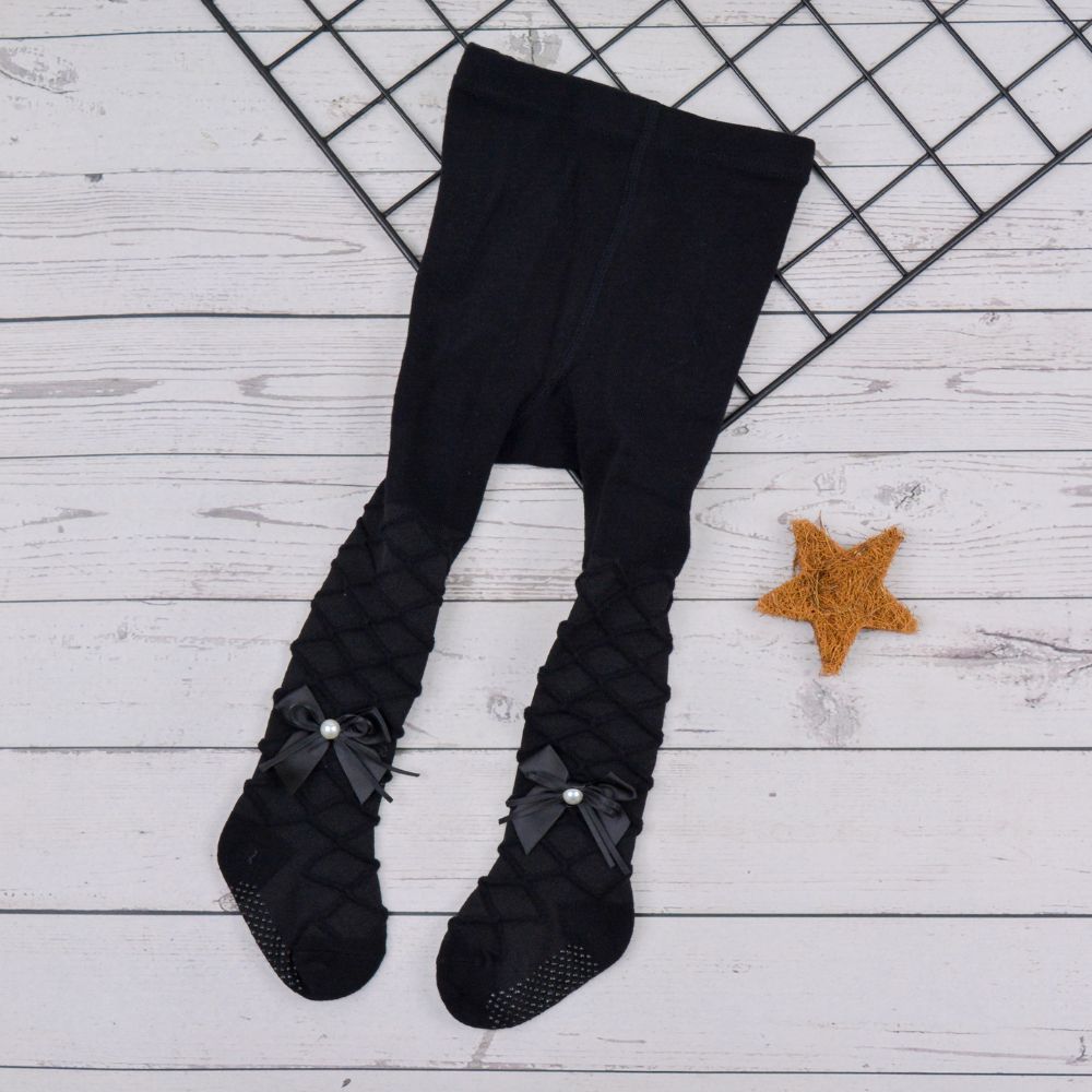 Bow Pearl Embellished Soft Cotton Party Stockings For Girls