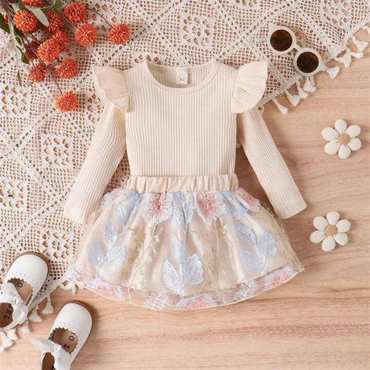 Ribbed Full Sleeves Top & Floral Skirt Set