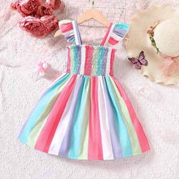 Girls Multi Coloured Stripe Print Casual Dress