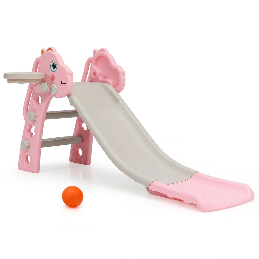 Indoor Slide for Kids with Basketball Ring - Pink