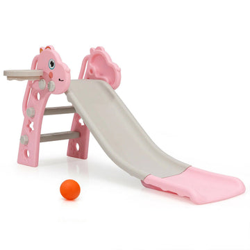 Indoor Slide for Kids with Basketball Ring - Pink