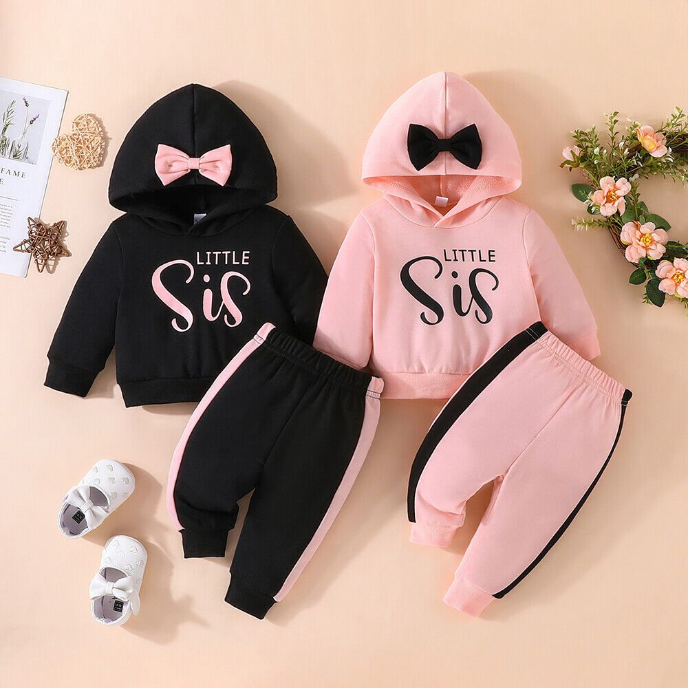 Girls Little Sis Print Hoodie & Sweatpants Co-ord