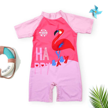 Girls Flamingo Print One Piece Swimsuit