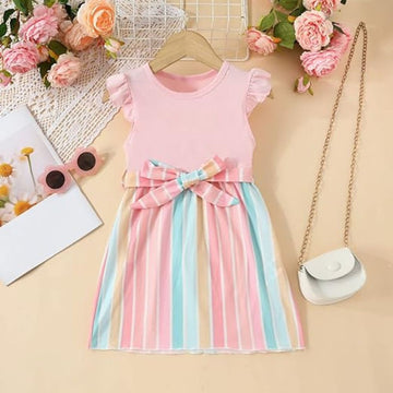 Stylish Rainbow Sleeveless Bow Tied Dress