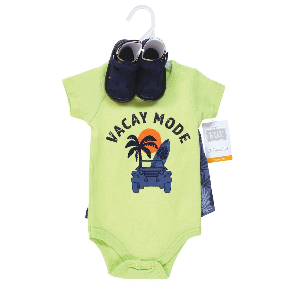Boy Cotton Bodysuit, Shorts & Shoe Set