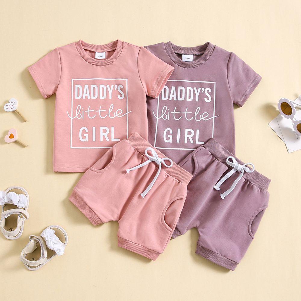 Daddy's Little Girl Print Casual Fit Shorts and Half Tees Sets For Toddler Baby Girl