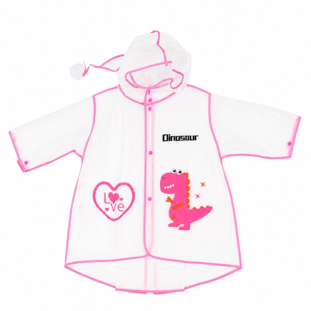 Smiling Pink Dinosaur Print  Raincoat For Kids