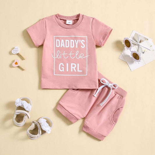 Daddy's Little Girl Print Casual Fit Shorts and Half Tees Sets For Toddler Baby Girl