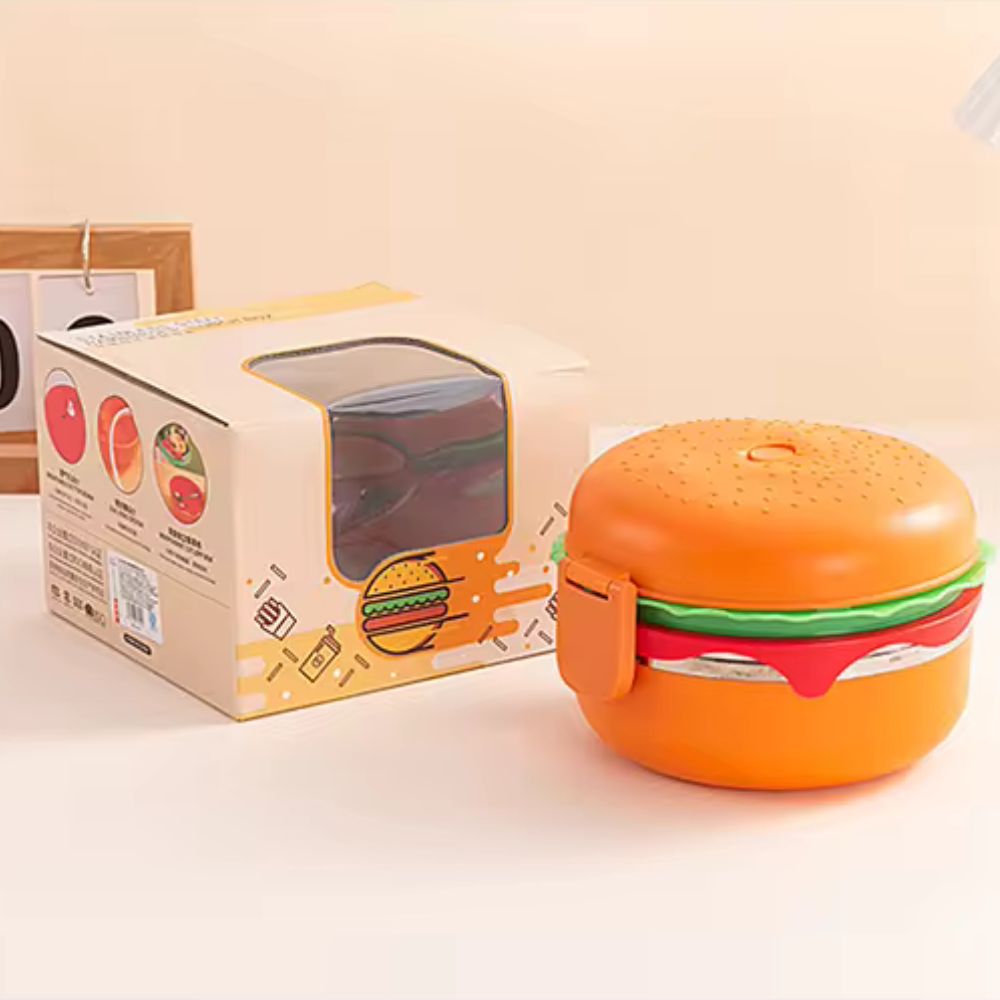 Stainless Steel Double Layered Burger Shaped Lunch Box For Kids