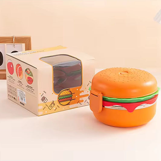 Stainless Steel Double Layered Burger Shaped Lunch Box For Kids