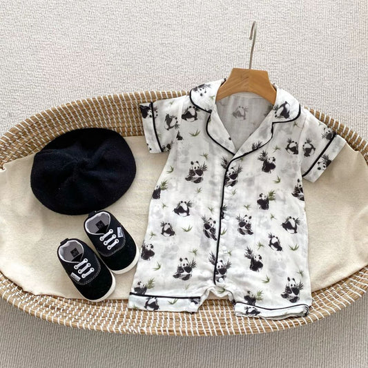 Kids' Printed Half Rompers – Panda, Teddy Bear & Black Dot Designs