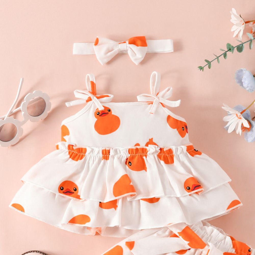 Baby Girl Soft Flare Sleeveless Ruffled Two Piece  Co-ord Set With Headband