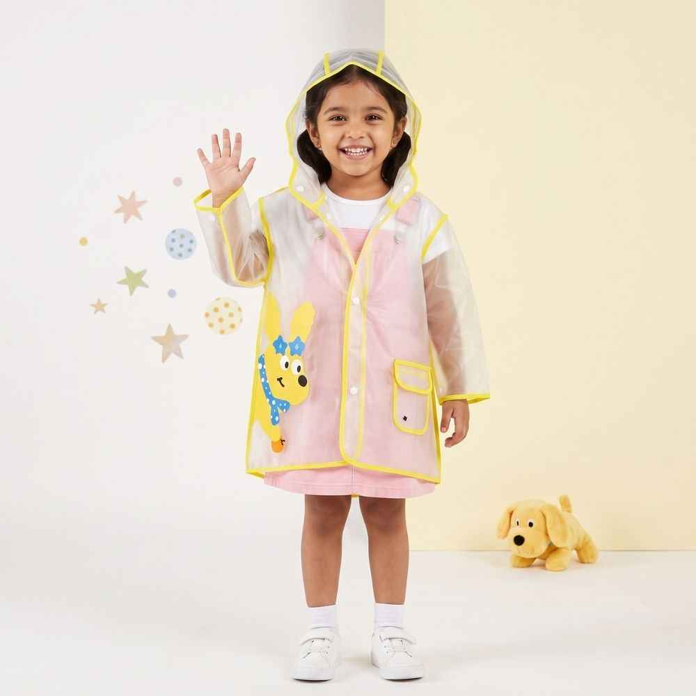 Kids Transparent Cartoon Print Hooded Raincoat
