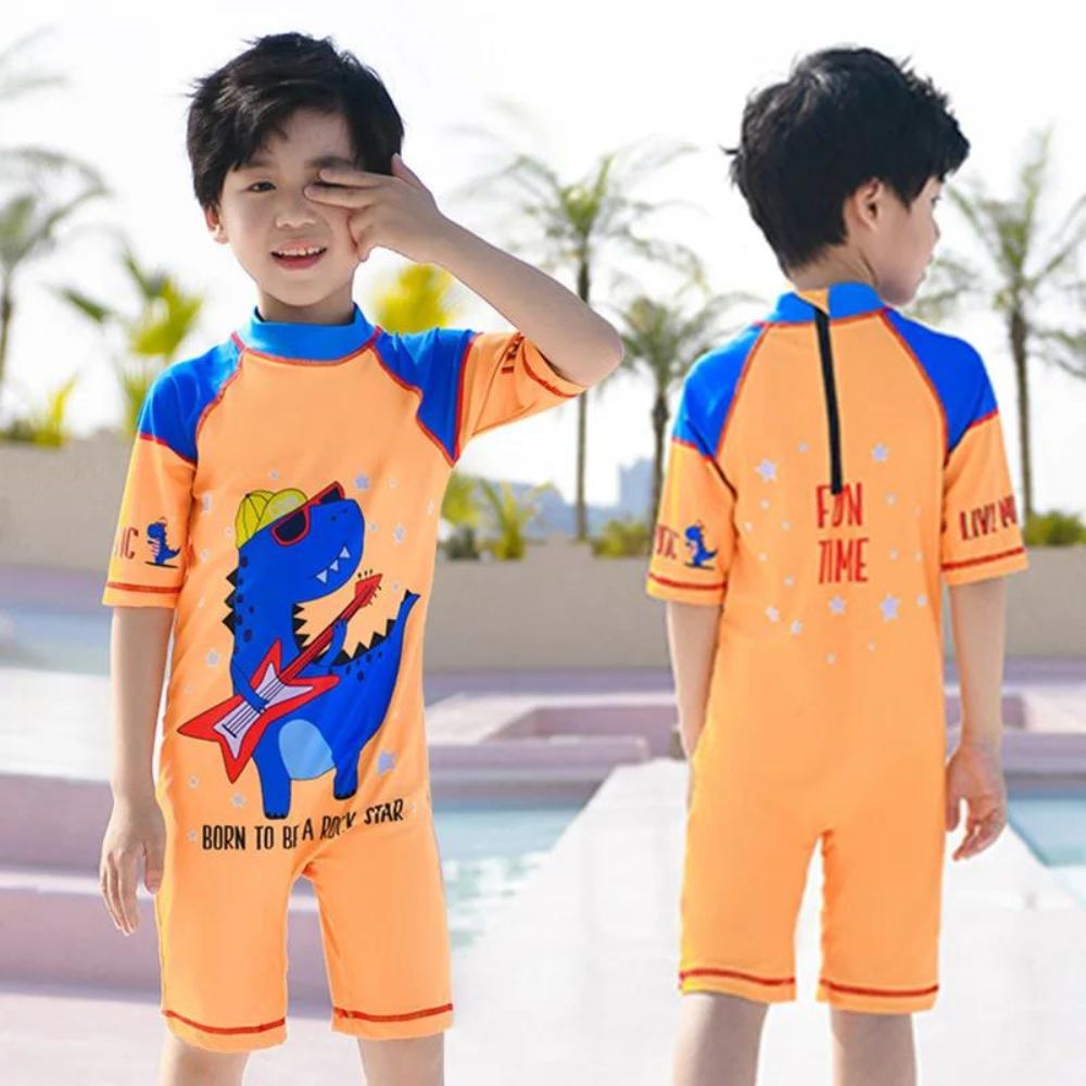 Cartoon Graphic One Piece Swimsuit with Cap