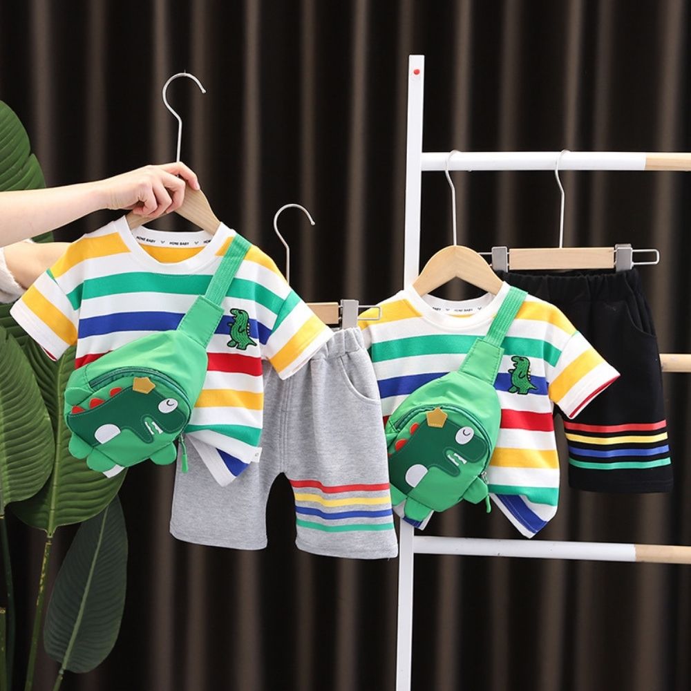 Stripes Cute Dinosaur T-shirt And Short Set