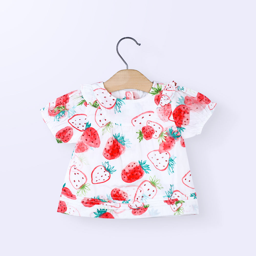 Strawberry Print Half Frock For Baby Girls