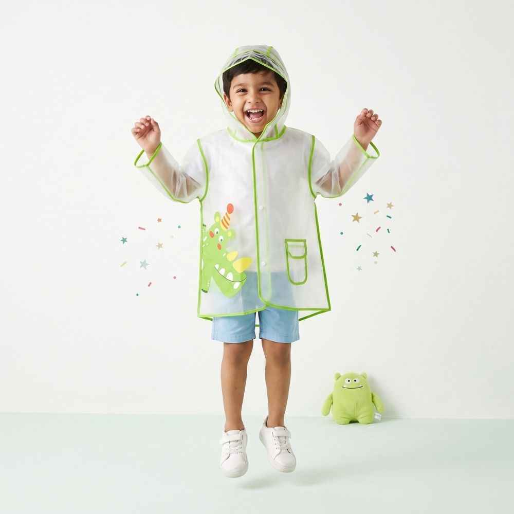Kids Transparent Cartoon Print Hooded Raincoat