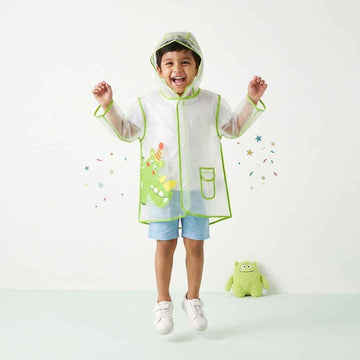 Kids Transparent Cartoon Print Hooded Raincoat