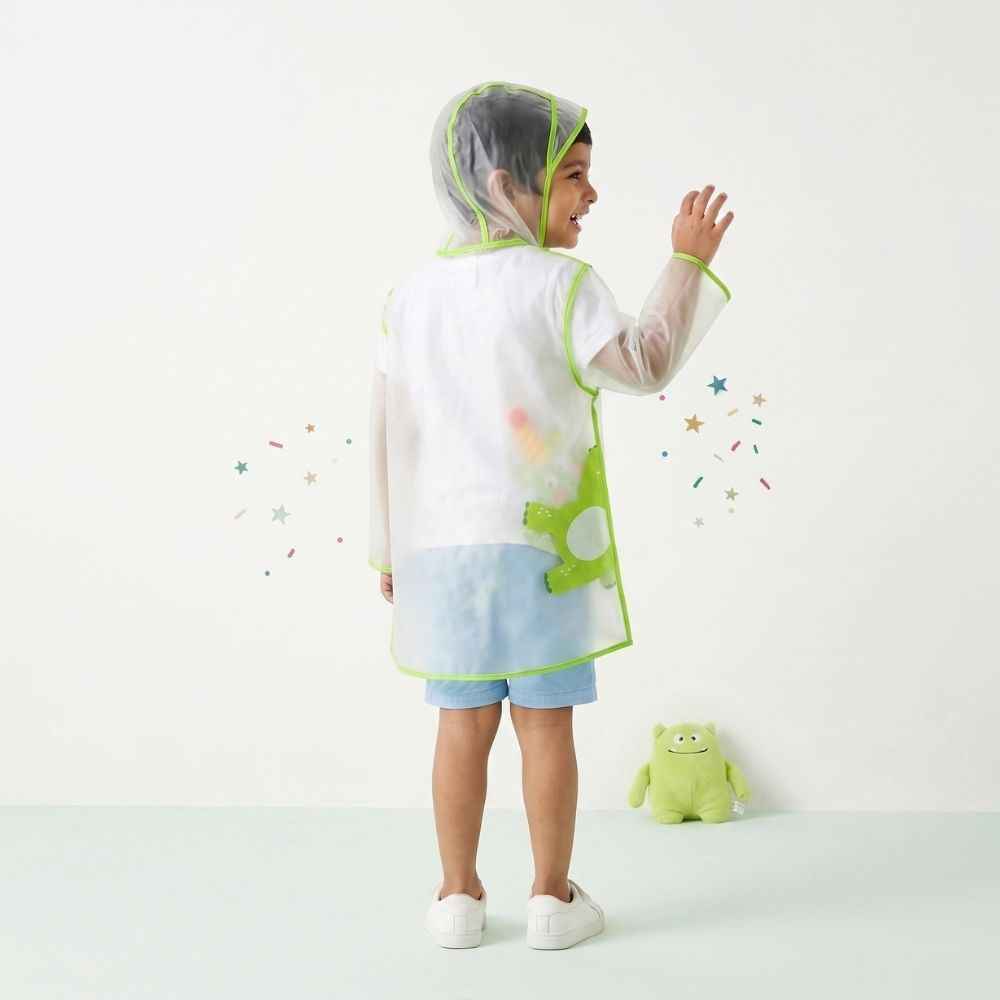 Kids Transparent Cartoon Print Hooded Raincoat