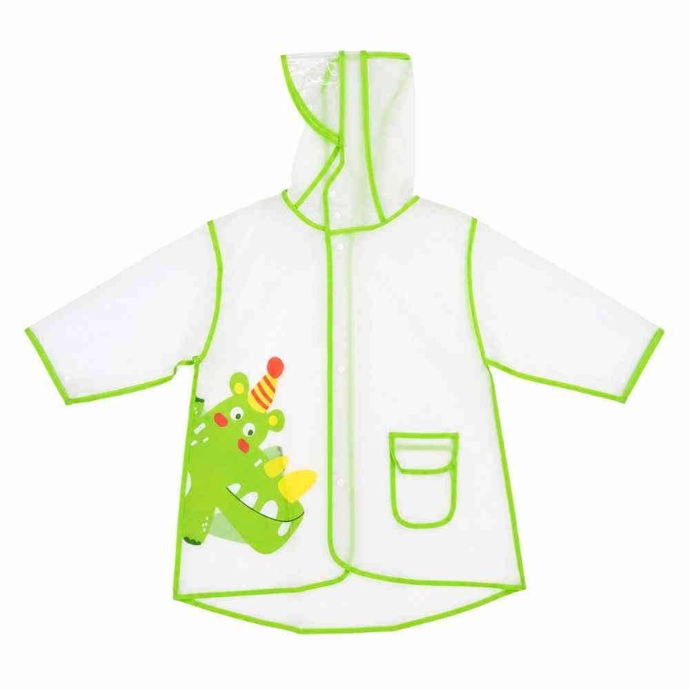 Kids Transparent Cartoon Print Hooded Raincoat