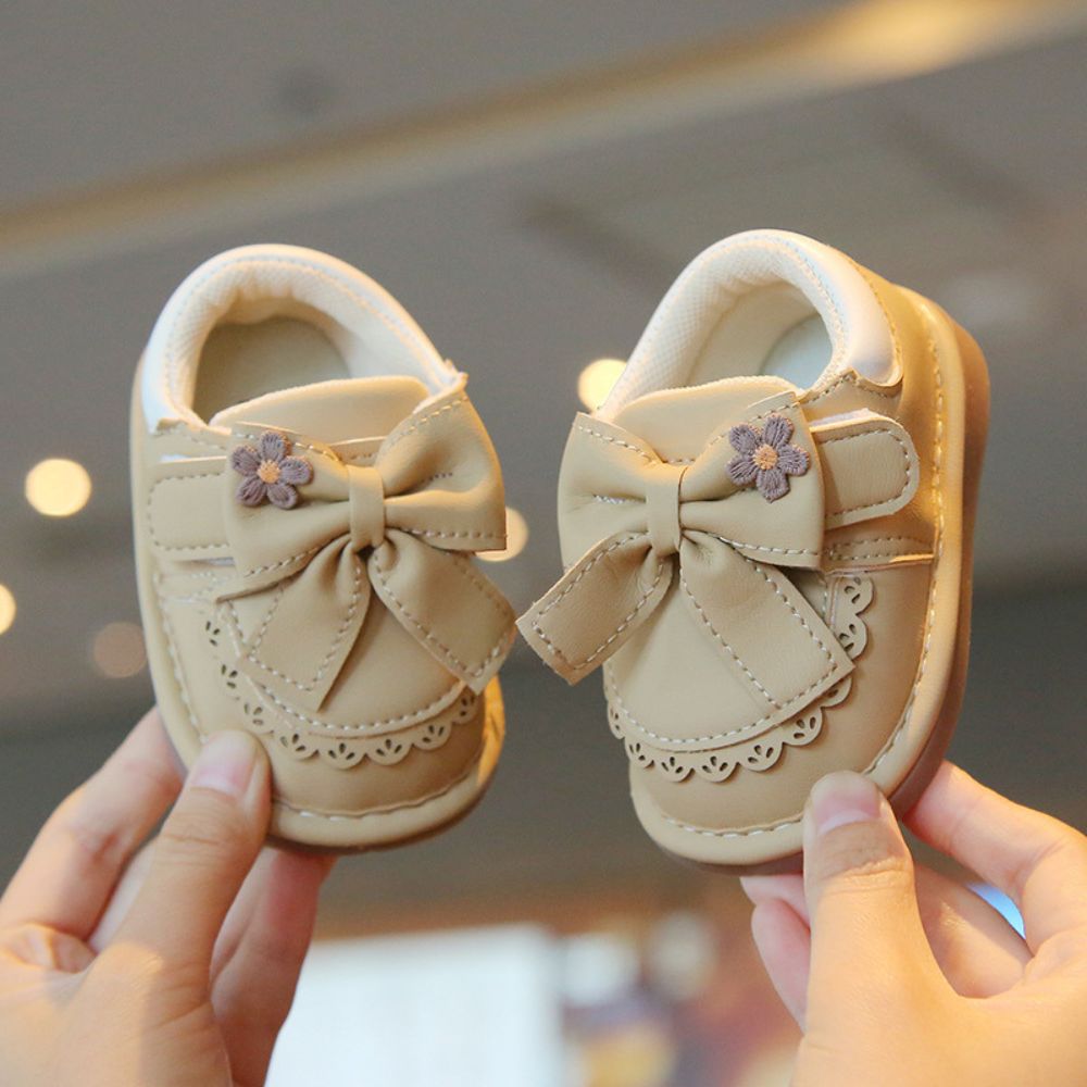 Bow & Flower Design Baby Girl First Walker Shoes