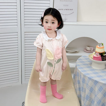 Tulip Appliqué & Peter Pan Collar Baby Romper