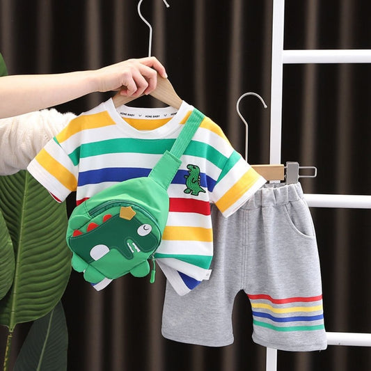 Stripes Cute Dinosaur T-shirt And Short Set