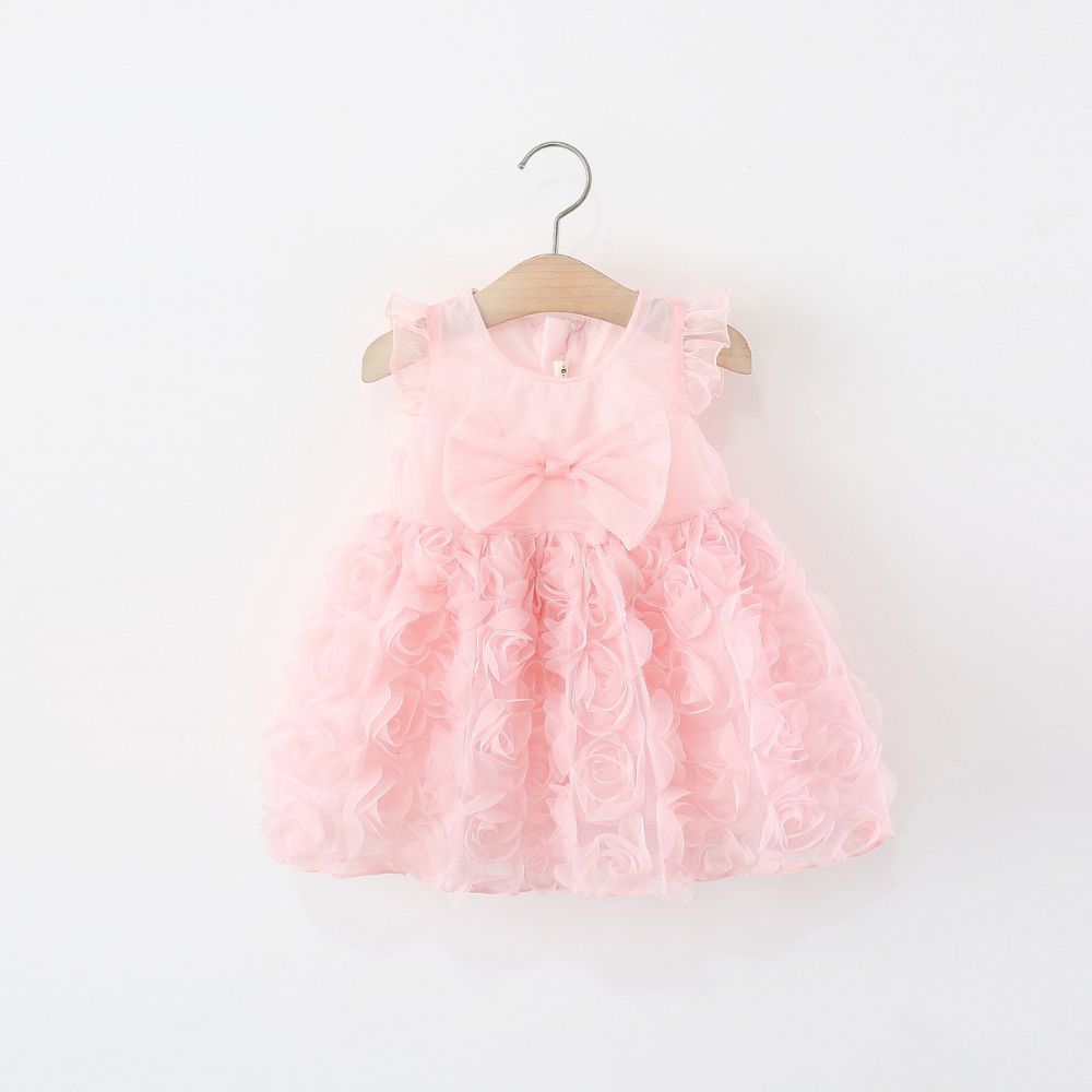 Sleeveless Bow & Flower Design Frock for Baby Girl