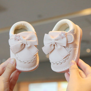 Bow & Flower Design Baby Girl First Walker Shoes