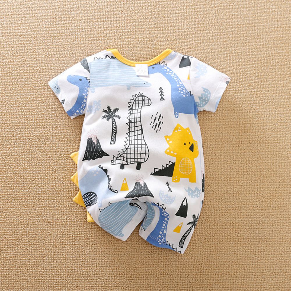 Fun Dinosaur Print Half Sleeve Romper for Kids